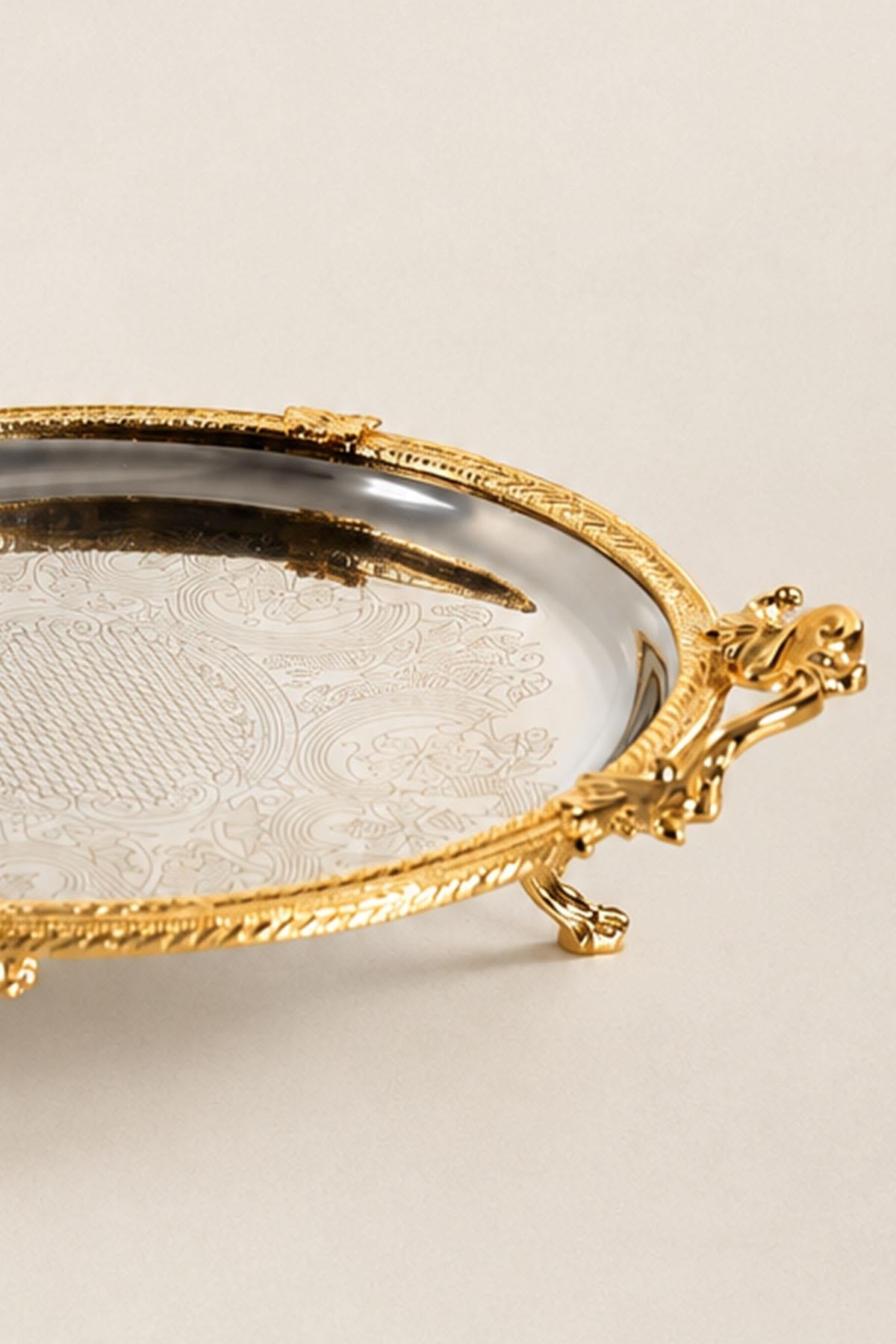 Kessa Round Tray with Gold Detail Handles (25 cm)