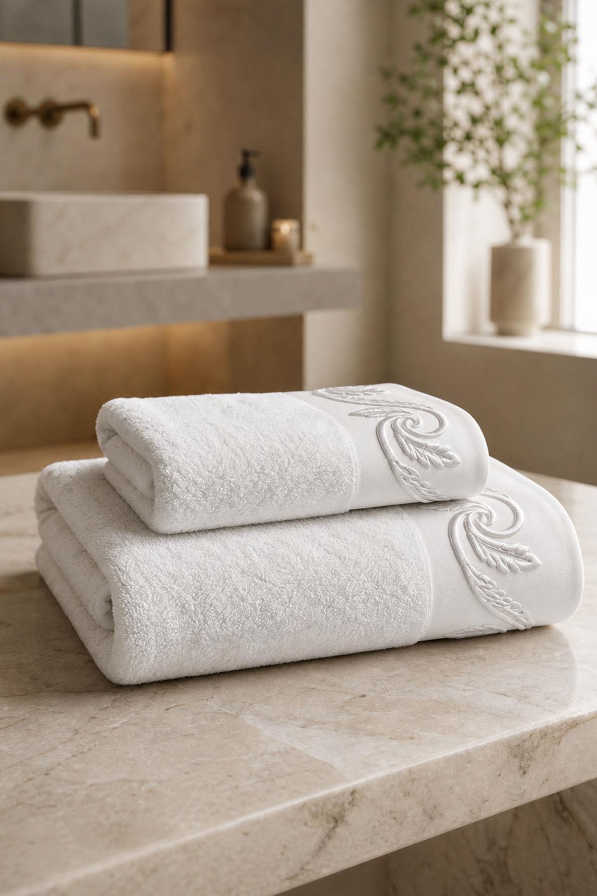 Latina Burgu Leaf Embroidered Bath Towel (90 x 150 cm)