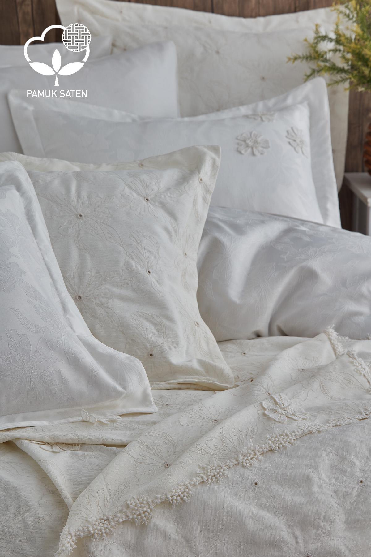 Narcissus Flower Embroidered Super King Size 9-Piece Duvet Cover & Bedspread Set - Nazik Home - Value for My Home!