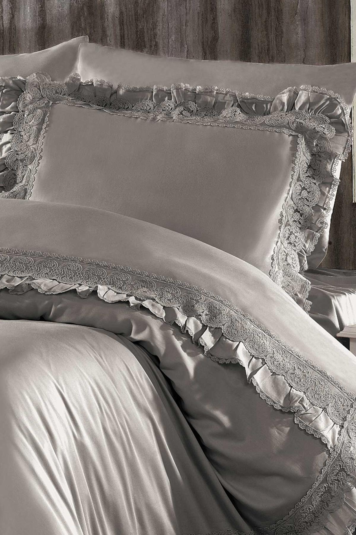 Helen Lace Cotton Satin Single 4-Piece Duvet Cover Set
