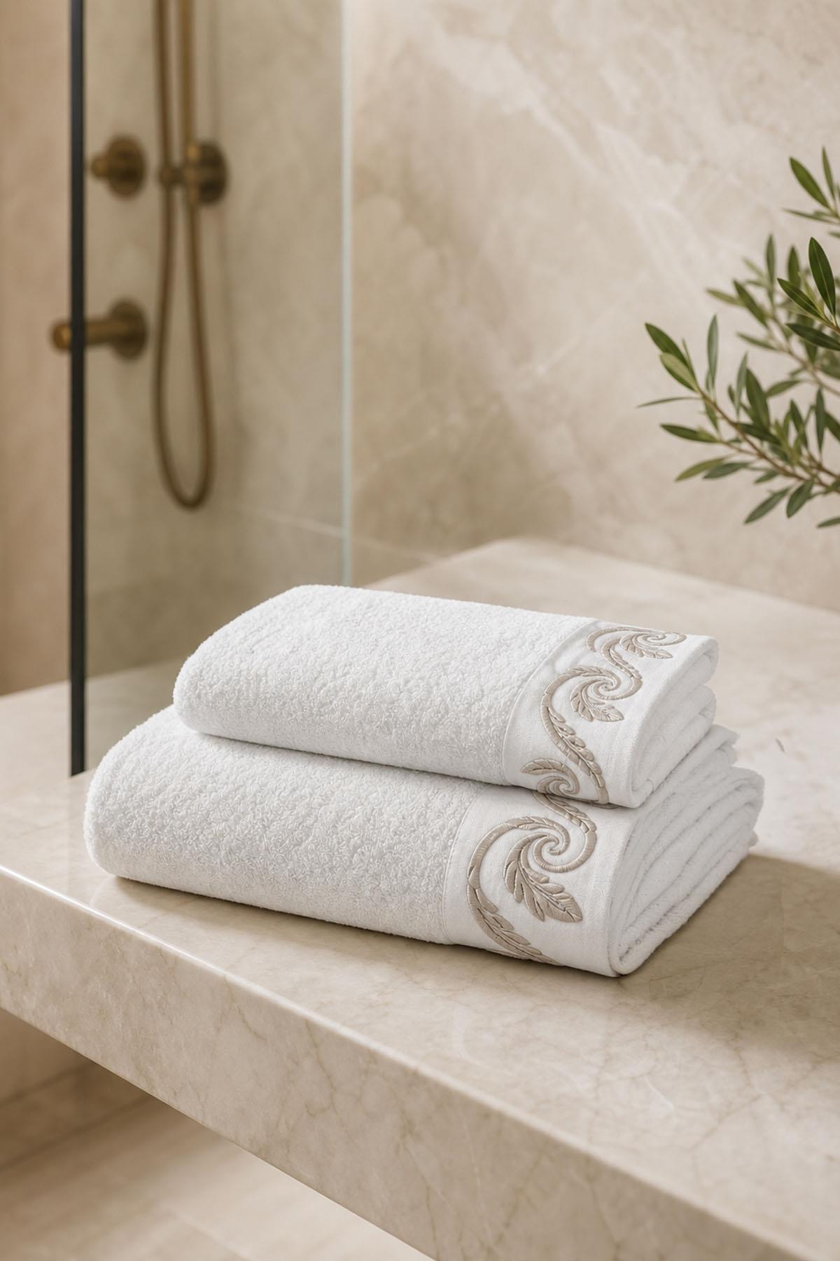 Latina Burgu Leaf Embroidered Bath Towel (90 x 150 cm)