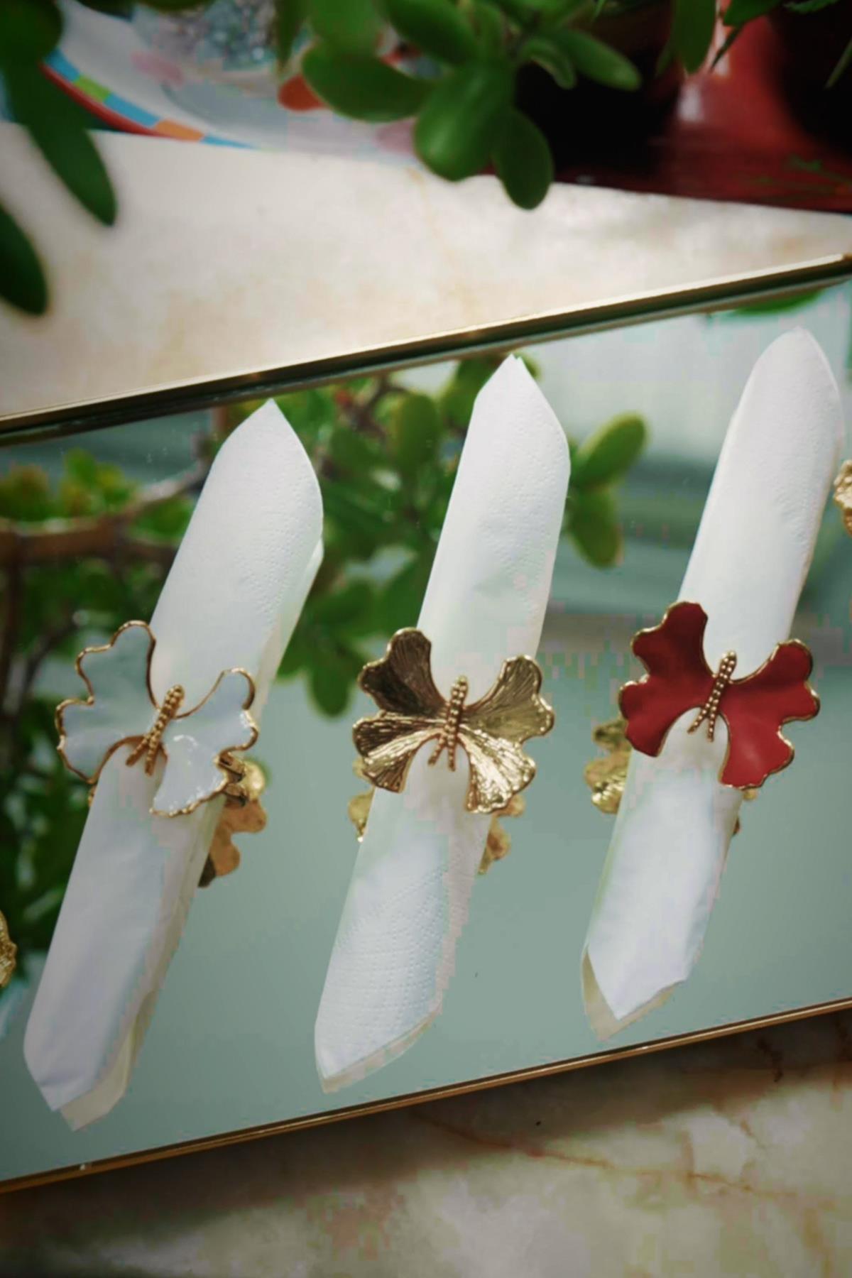 Laura Butterfly Detailed Gold-Enamel Napkin Ring Set of 6 - Nazik Home - Value for My Home!