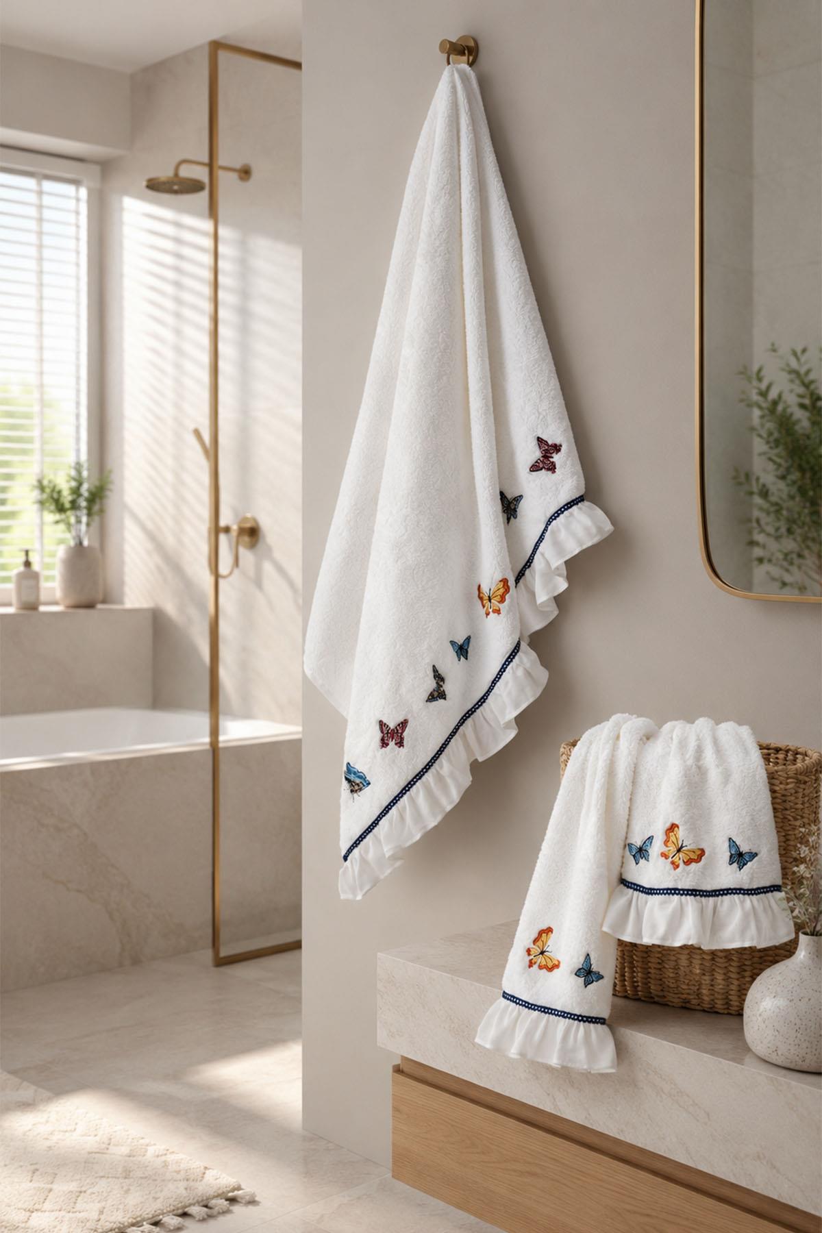 Laura Butterfly Embroidered Face Towel (50 x 90 cm)