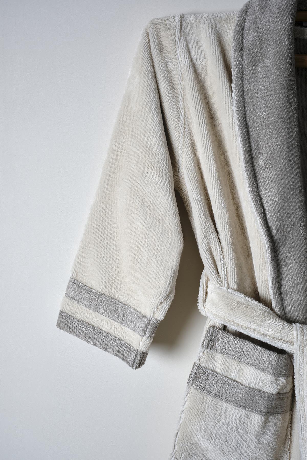Cream and gray, 100% cotton, men's bathrobe set, soft-textured bath robe