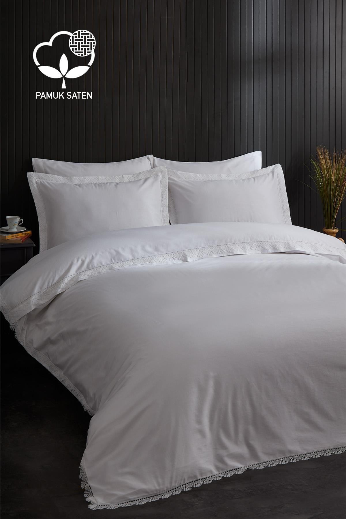 Elegant 300 TC Lace Cotton Sateen 6-Piece Double Duvet Cover Set - Nazik Home - Value for My Home!